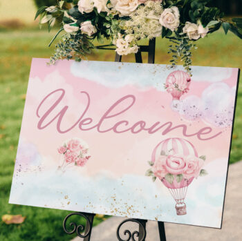 Καμβάς Βάπτισης Welcome - Αερόστατο Κορίτσι